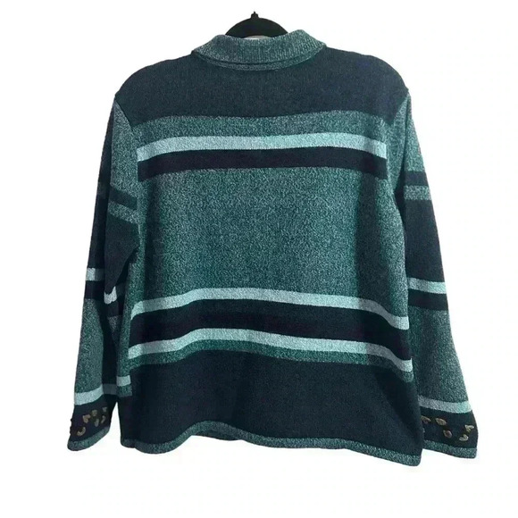 TanJay Petite Teal and Navy Floral Embroidered Zip Up Cardigan Size Medium - Picture 2 of 7